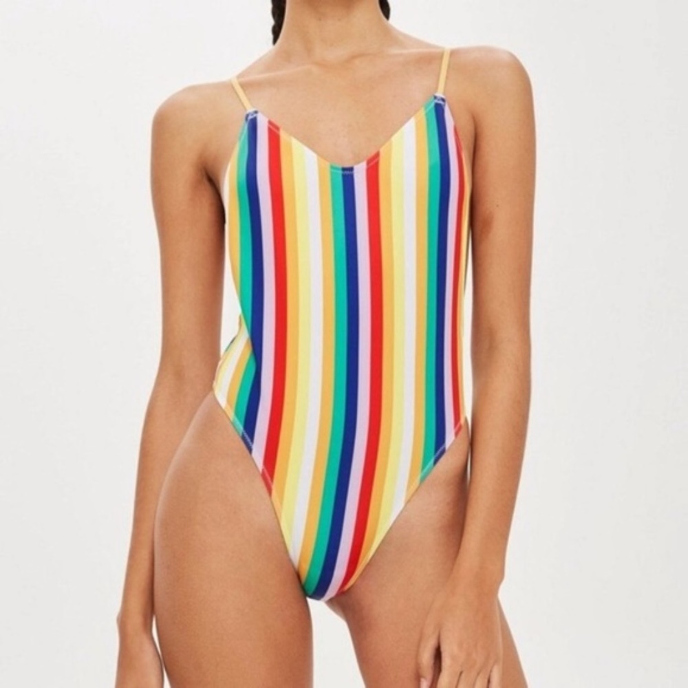 Topshop Stripe Plunge Swimsuit XS New One Piece